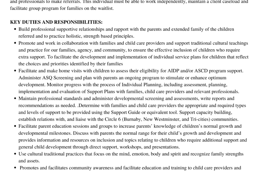 Aboriginal Infant Development Consultant